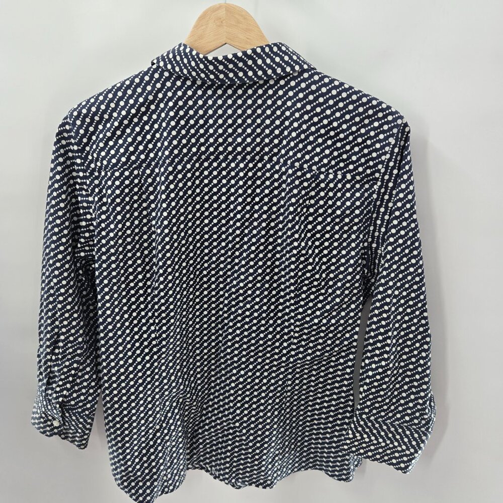 Talbots Petites Navy White Polka Dots Cotton Button Down Shirt Size 14P - Picture 2 of 11